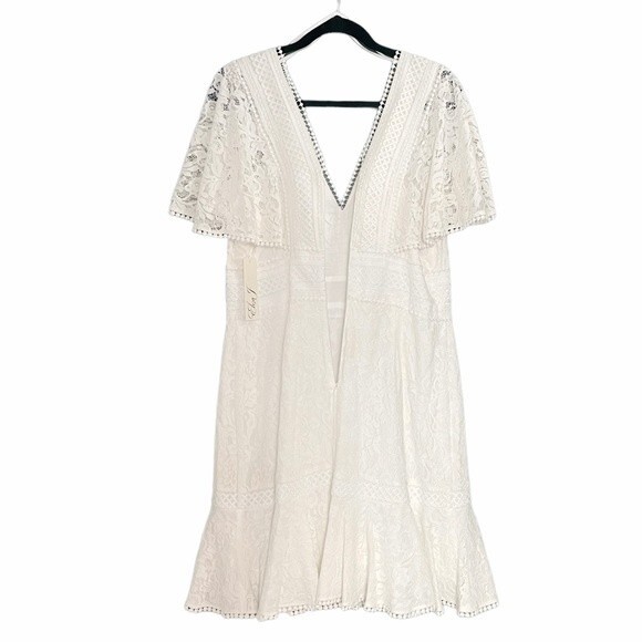 NWT Eliza J Fit & Flare Ivory White Lace Flutter Sleeve Short Dress Size 14 NEW - Picture 4 of 15